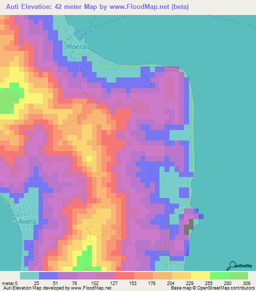 Auti,French Polynesia Elevation Map