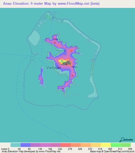 Anau,French Polynesia Elevation Map