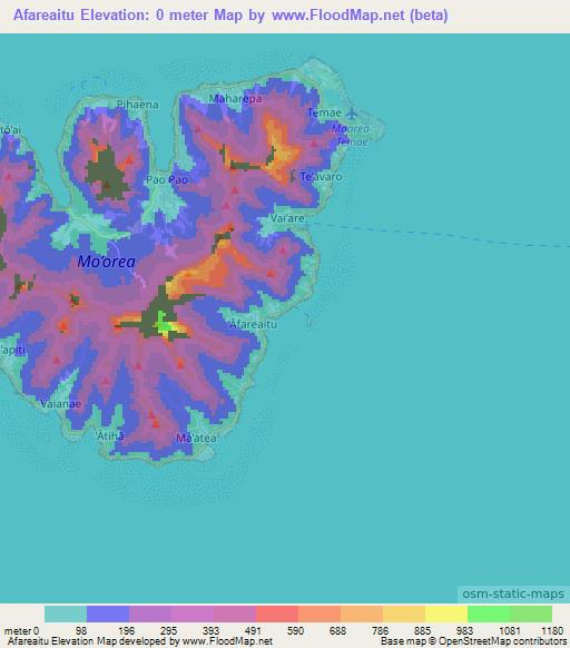 Afareaitu,French Polynesia Elevation Map