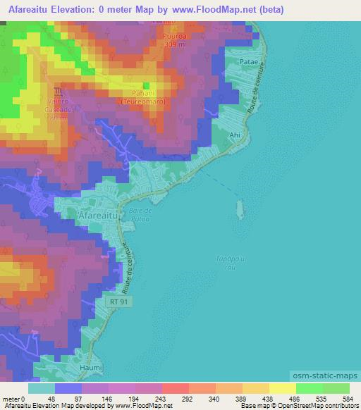 Afareaitu,French Polynesia Elevation Map