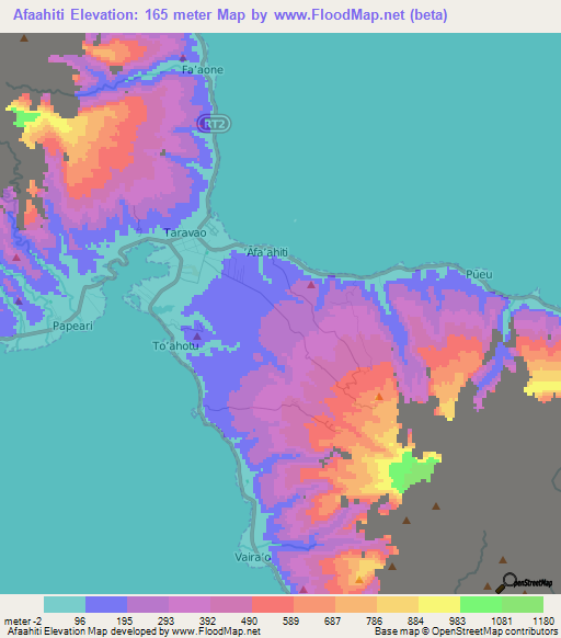 Afaahiti,French Polynesia Elevation Map