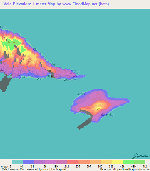 Vele,Wallis and Futuna Elevation Map