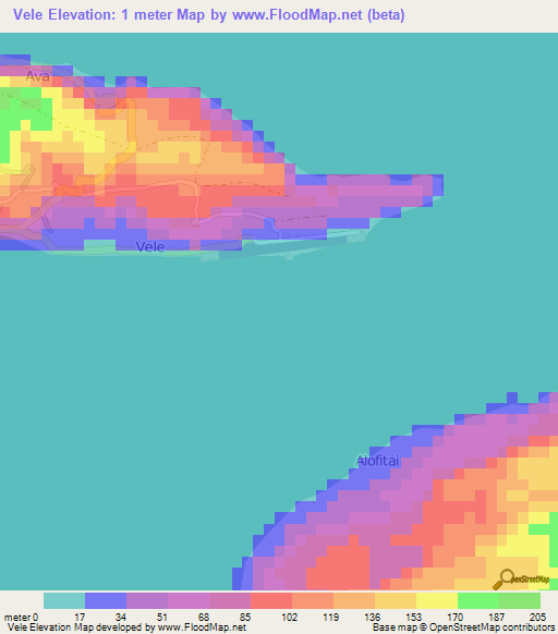 Vele,Wallis and Futuna Elevation Map