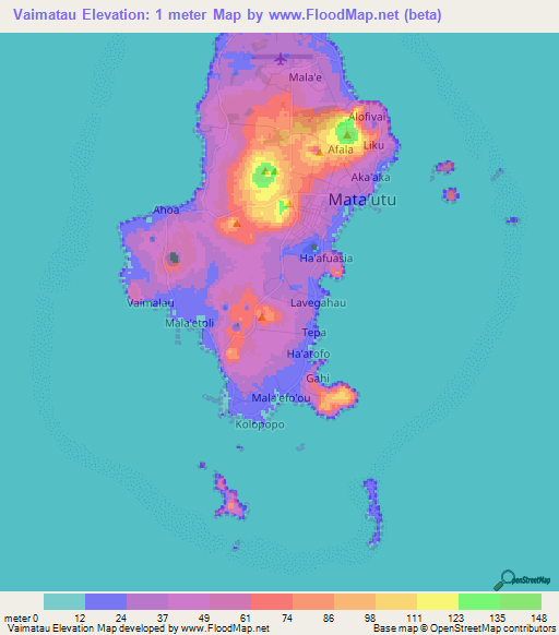 Vaimatau,Wallis and Futuna Elevation Map