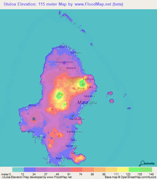 Utuloa,Wallis and Futuna Elevation Map