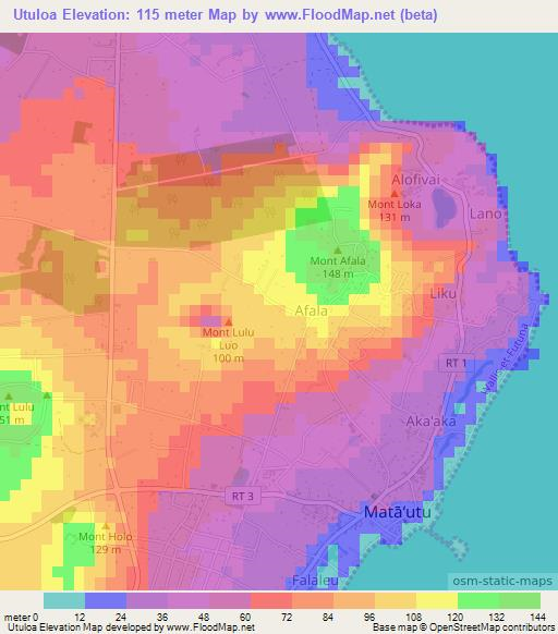 Utuloa,Wallis and Futuna Elevation Map