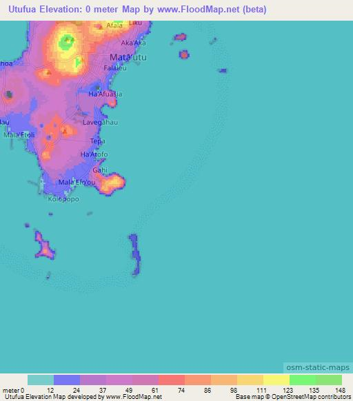 Utufua,Wallis and Futuna Elevation Map