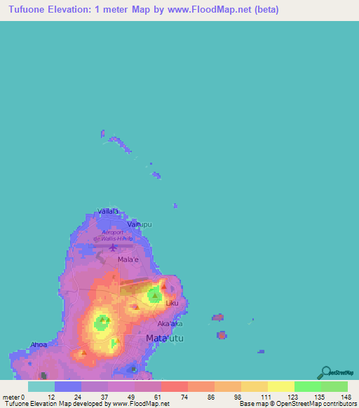 Tufuone,Wallis and Futuna Elevation Map