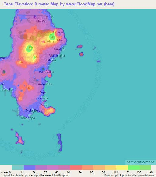Tepa,Wallis and Futuna Elevation Map