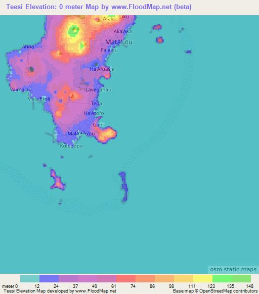 Teesi,Wallis and Futuna Elevation Map