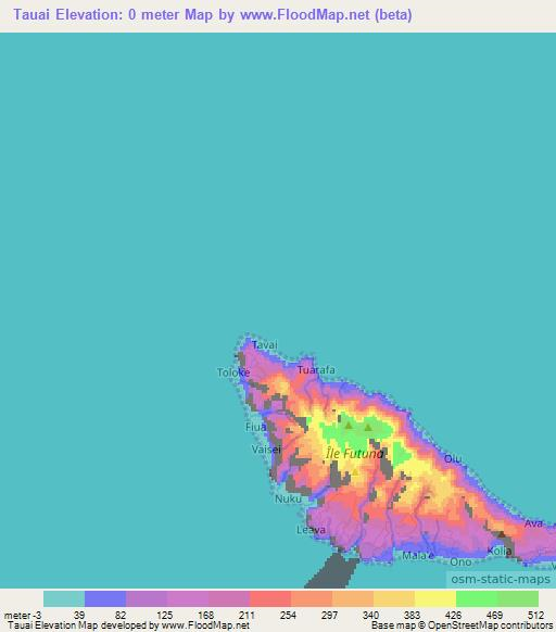 Tauai,Wallis and Futuna Elevation Map