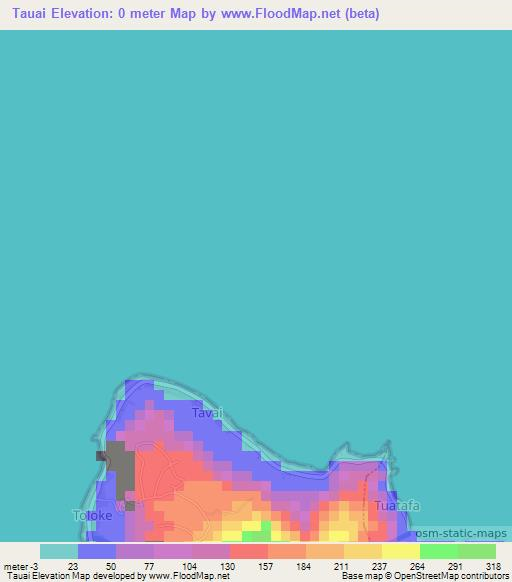 Tauai,Wallis and Futuna Elevation Map