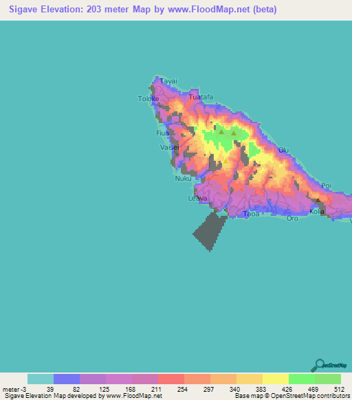 Sigave,Wallis and Futuna Elevation Map