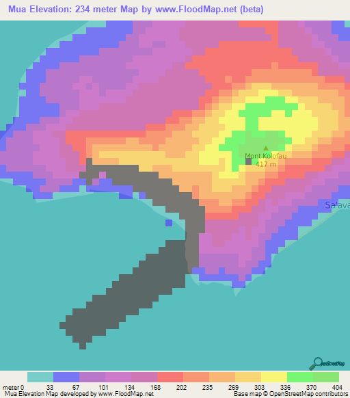 Mua,Wallis and Futuna Elevation Map