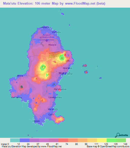 Mata'utu,Wallis and Futuna Elevation Map