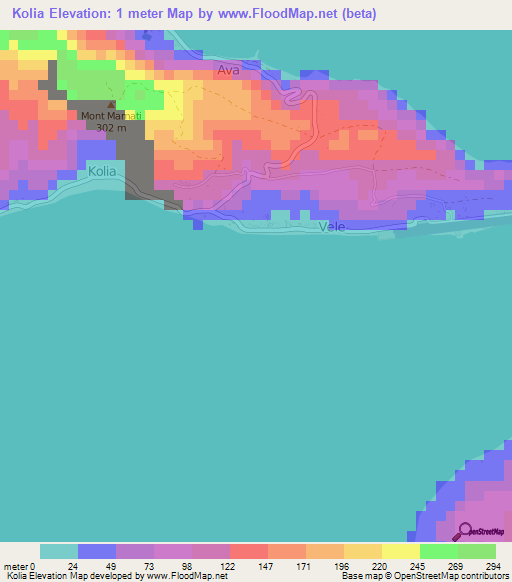 Kolia,Wallis and Futuna Elevation Map