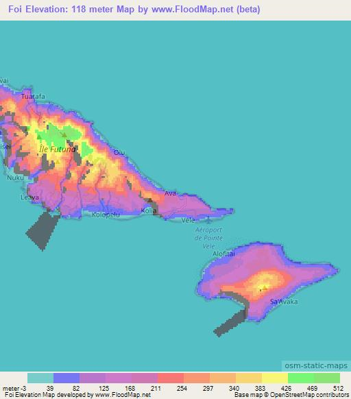 Foi,Wallis and Futuna Elevation Map