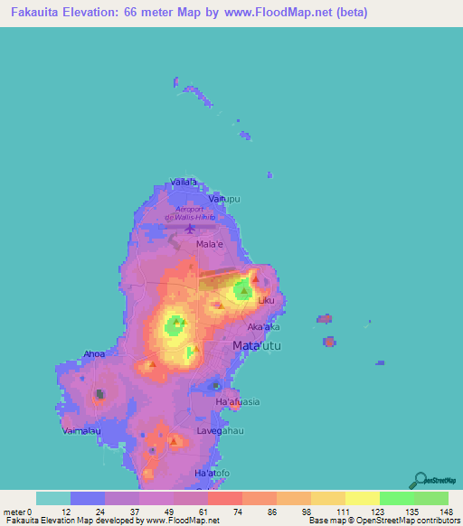 Fakauita,Wallis and Futuna Elevation Map