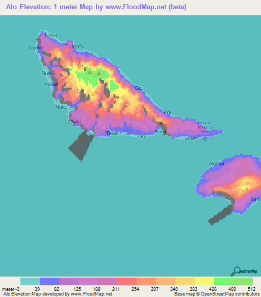 Alo,Wallis and Futuna Elevation Map
