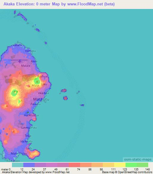 Akaka,Wallis and Futuna Elevation Map