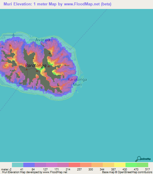 Muri,Cook Islands Elevation Map