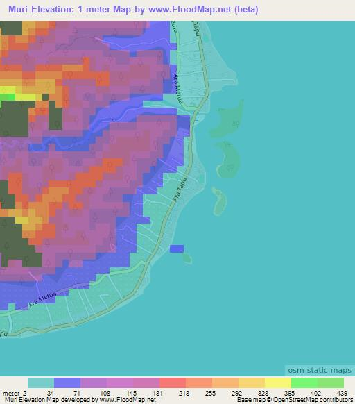 Muri,Cook Islands Elevation Map