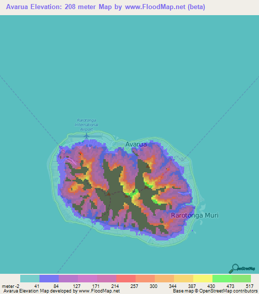 Avarua,Cook Islands Elevation Map