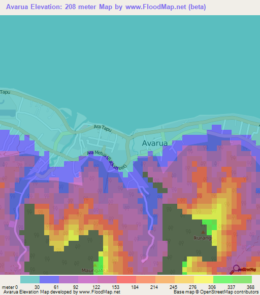 Avarua,Cook Islands Elevation Map