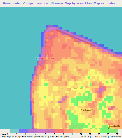 Kimiangatau Village,Cook Islands Elevation Map