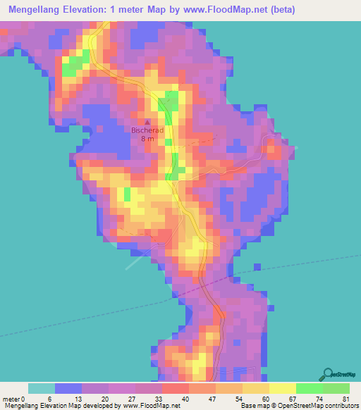 Mengellang,Palau Elevation Map