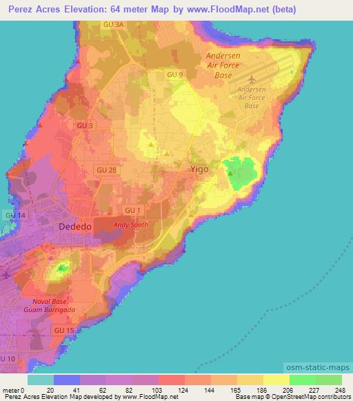 Perez Acres,Guam Elevation Map