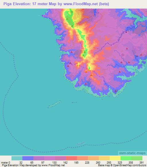 Piga,Guam Elevation Map