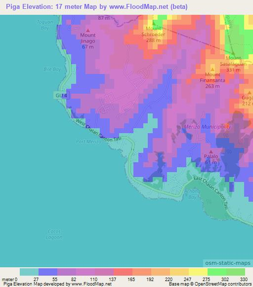 Piga,Guam Elevation Map