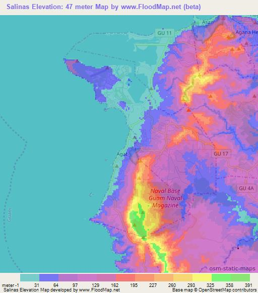 Salinas,Guam Elevation Map