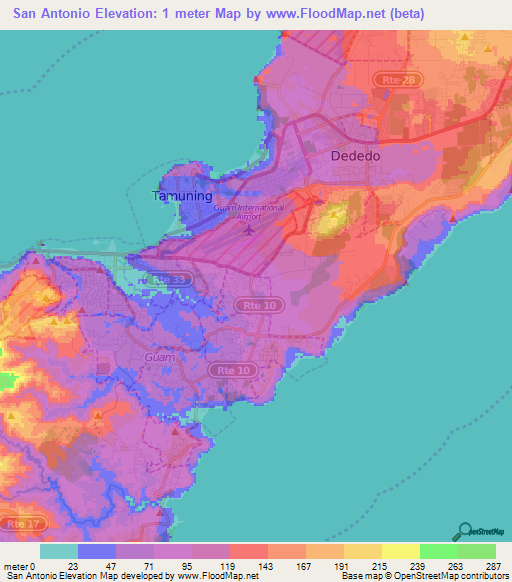 San Antonio,Guam Elevation Map