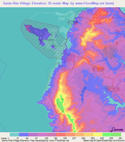 Santa Rita Village,Guam Elevation Map