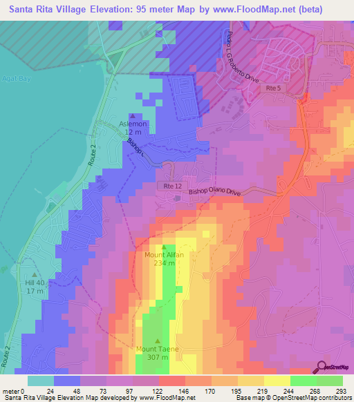 Santa Rita Village,Guam Elevation Map
