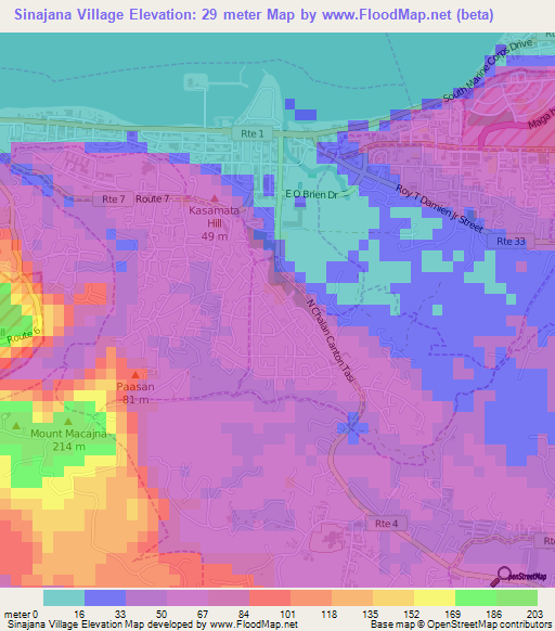 Sinajana Village,Guam Elevation Map
