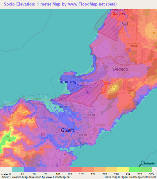 Socio,Guam Elevation Map