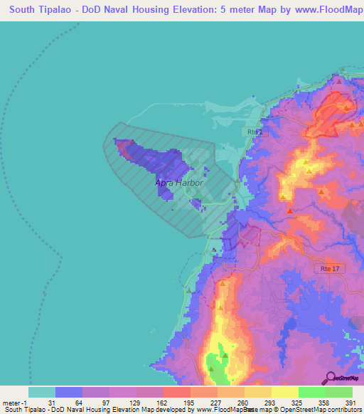South Tipalao - DoD Naval Housing,Guam Elevation Map