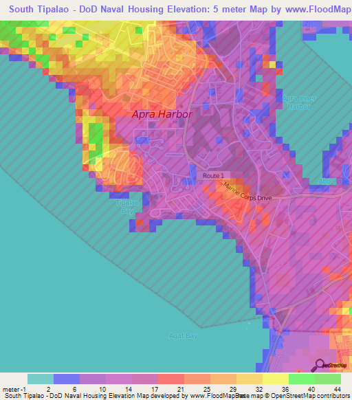 South Tipalao - DoD Naval Housing,Guam Elevation Map