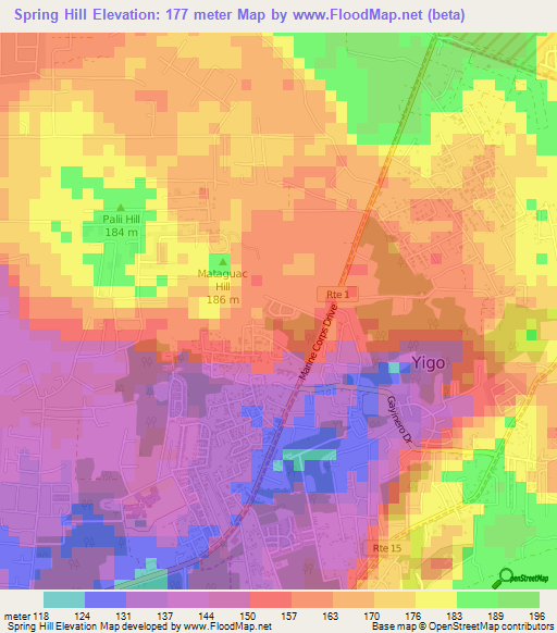 Spring Hill,Guam Elevation Map