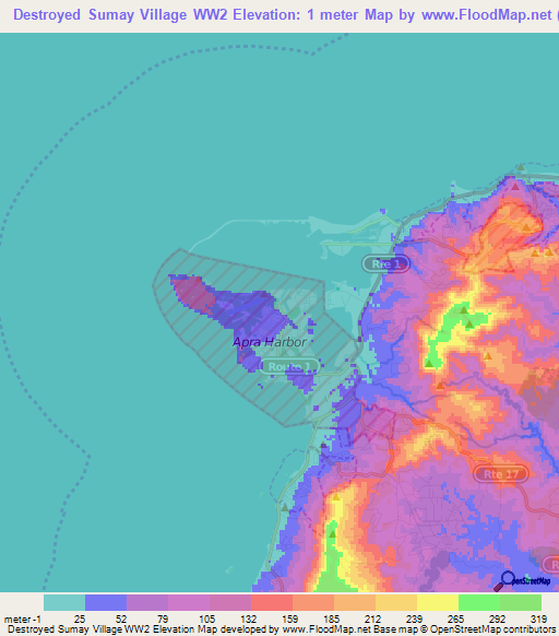 Destroyed Sumay Village WW2,Guam Elevation Map