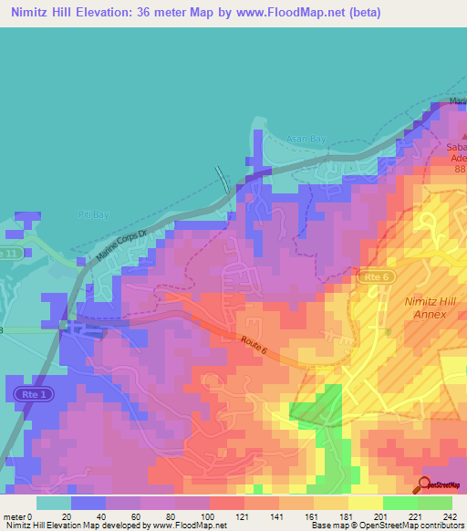 Nimitz Hill,Guam Elevation Map