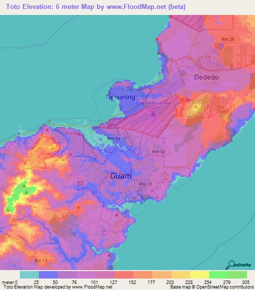Toto,Guam Elevation Map