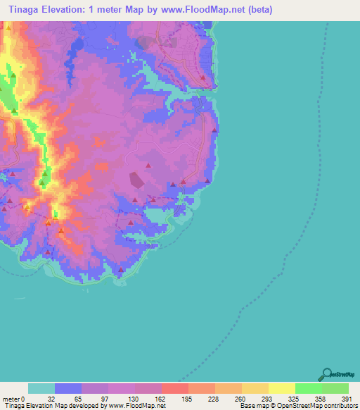 Tinaga,Guam Elevation Map