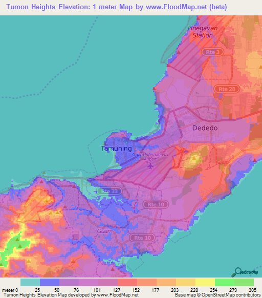 Tumon Heights,Guam Elevation Map