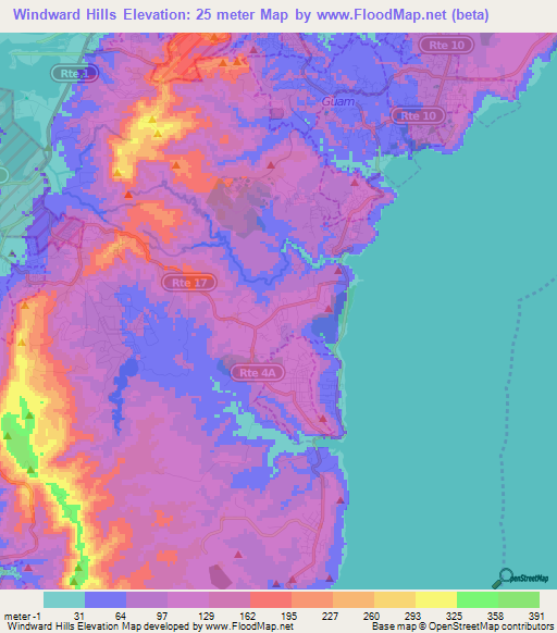 Windward Hills,Guam Elevation Map
