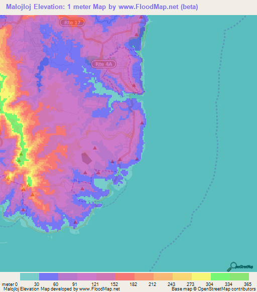 Malojloj,Guam Elevation Map