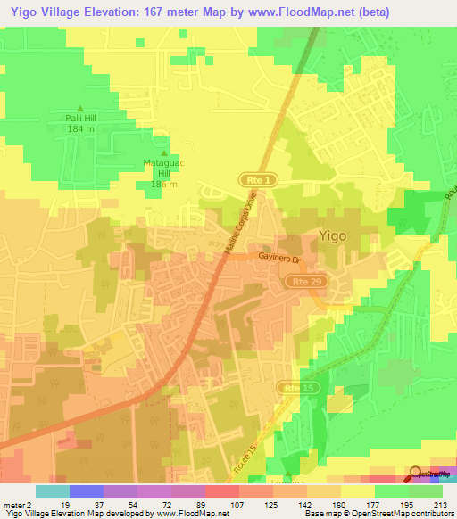 Yigo Village,Guam Elevation Map